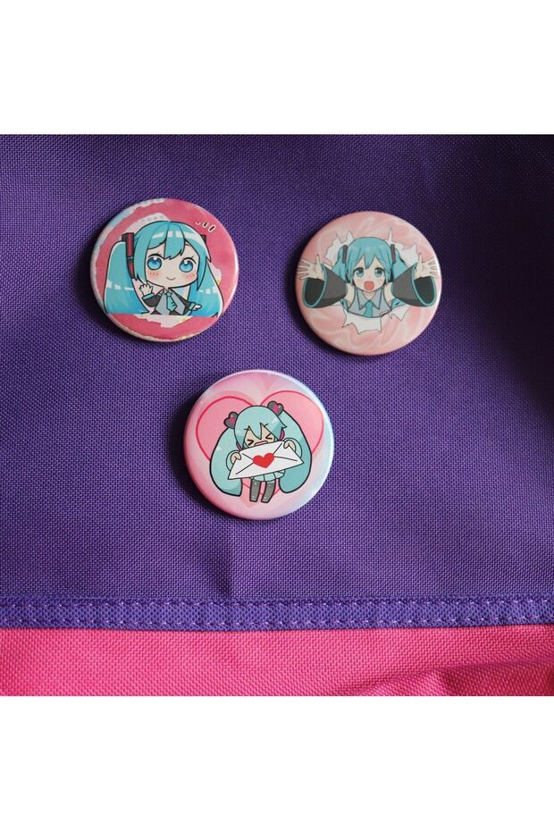 Hatsune Miku 3-Piece Bag Ornament Badge-Pin Button Badge Set