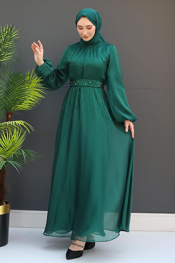 Taşlı Janjan Elbise Zümrüt - 4