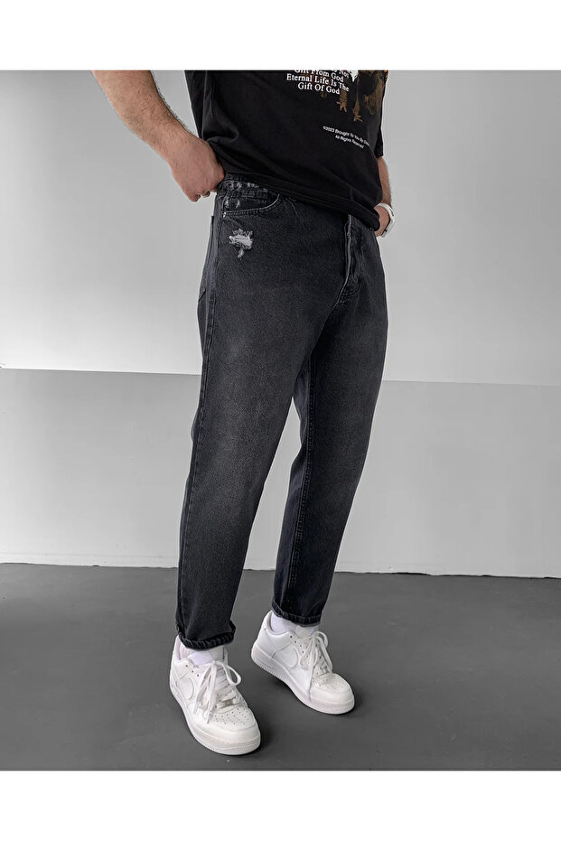 Anthracite Pocket Ripped Detail Boyfriend Pants