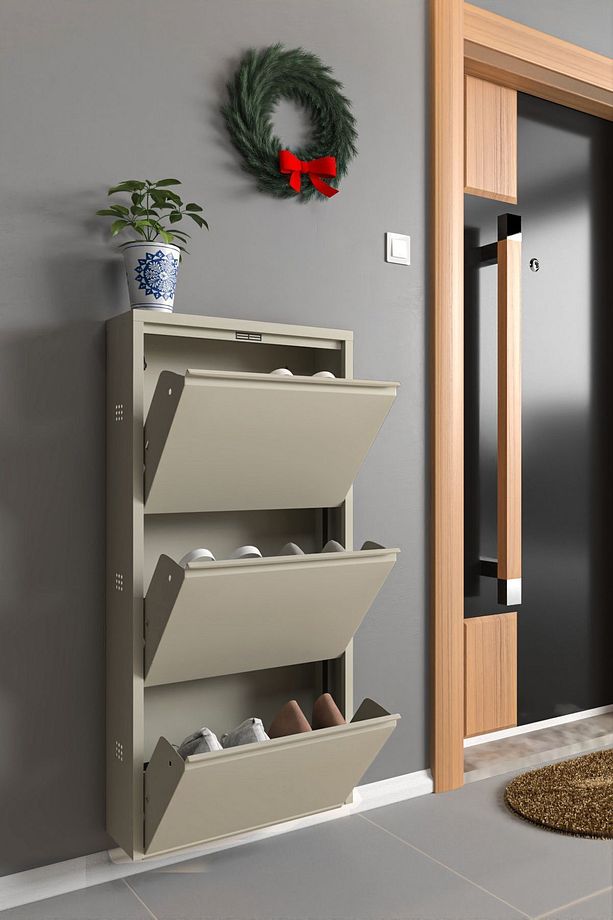 Üçlü Metal Ayakkabılık Bej - Ral 7032 - 2