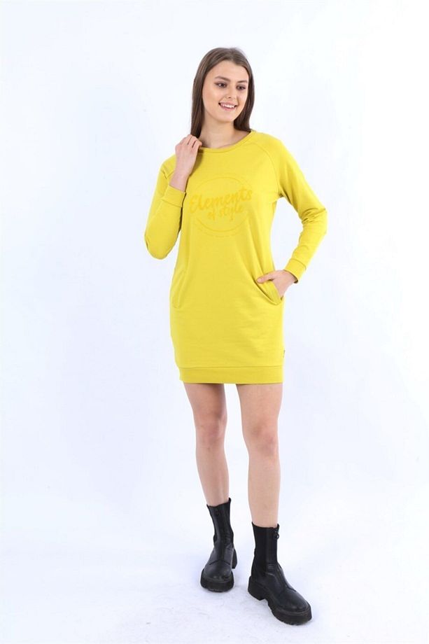 Sarı Uzun Kollu Bisiklet Yaka Tunik - 1