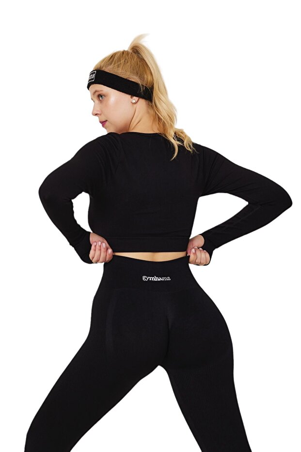 Gymhams Black Hip Gathered V Push up Leggings