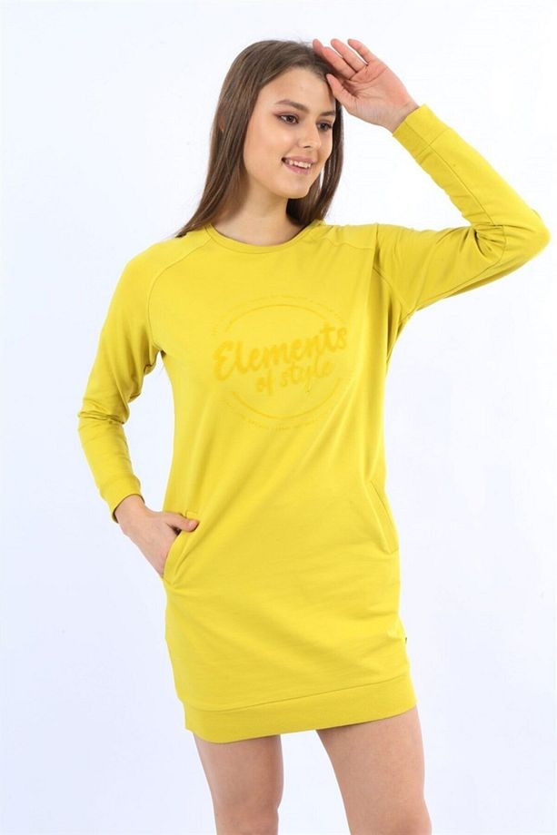 Sarı Uzun Kollu Bisiklet Yaka Tunik - 4