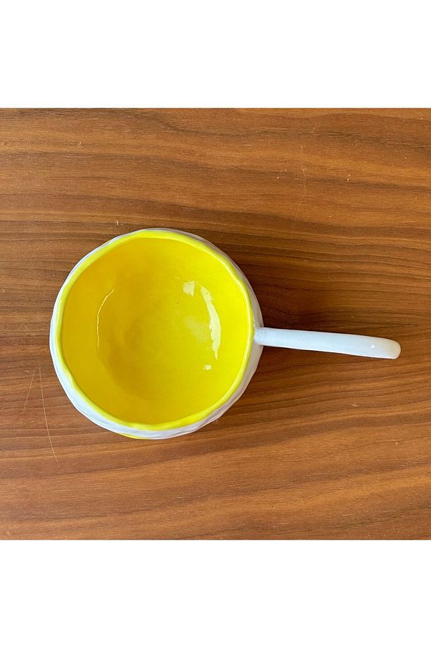 Stoneware Seramik El Yapımı Limon Desenli Sarı Fincan - 3