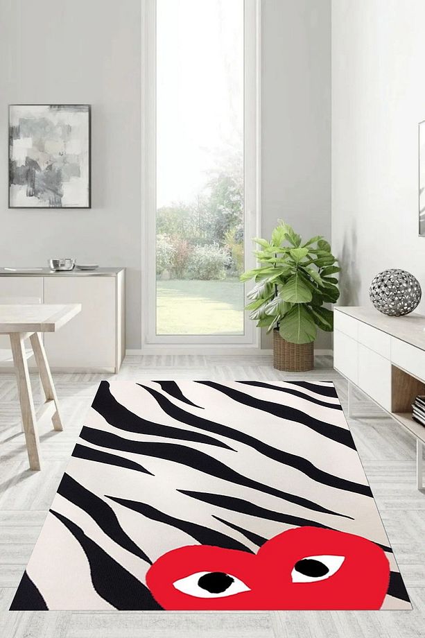 Zebra Kalp Desen Dijital Baskı Makinede Yıkanabilir Kaymaz Taban Salon Yatak Odası Mutfak Halısı - 1