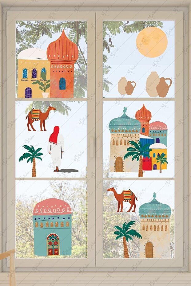 Ramadan City Houses Camels Trees Sticker Set Ramadan Ornaments