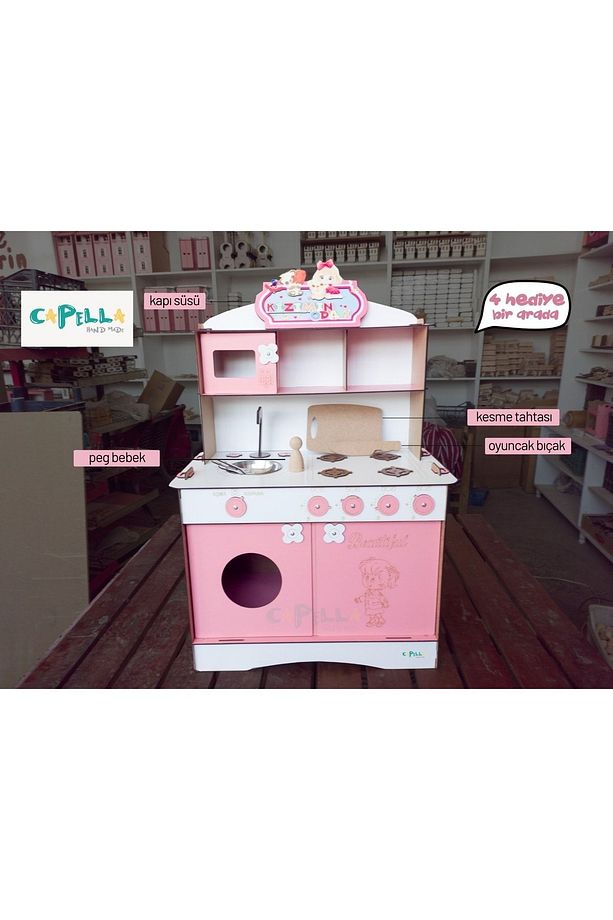 Ahşap Oyuncak Mutfak Seti - 3 Mm - Pembe - 1