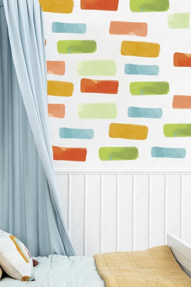 Brick Patterned Soft Colors Wall Sticker Set, Kids Baby Room Wall Decoration Set 52 Pieces