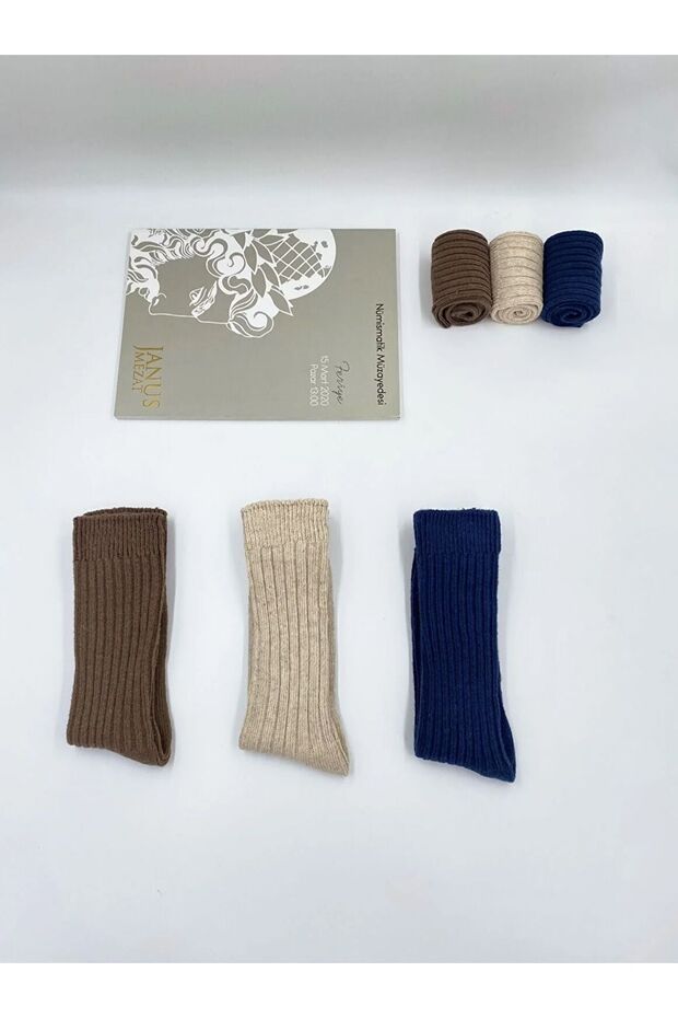 3 Adet Özel Alpaka Yünü Çorap Unisex Yün Bot Çorabı - 2