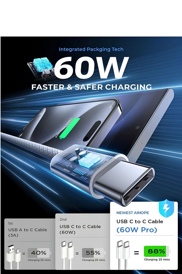 iPhone Samsung Macbook Uyumlu Type-c To Type-c PD 60w Hızlı Şarj Kablosu iPhone 15 Şarj Kablosu - 4