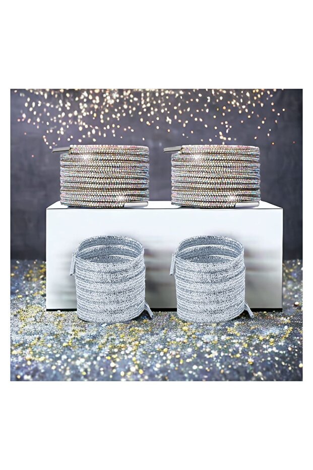 Multi Color Crystal Jewelled Laces and Silver Glitter Flat Laces Super Double in One