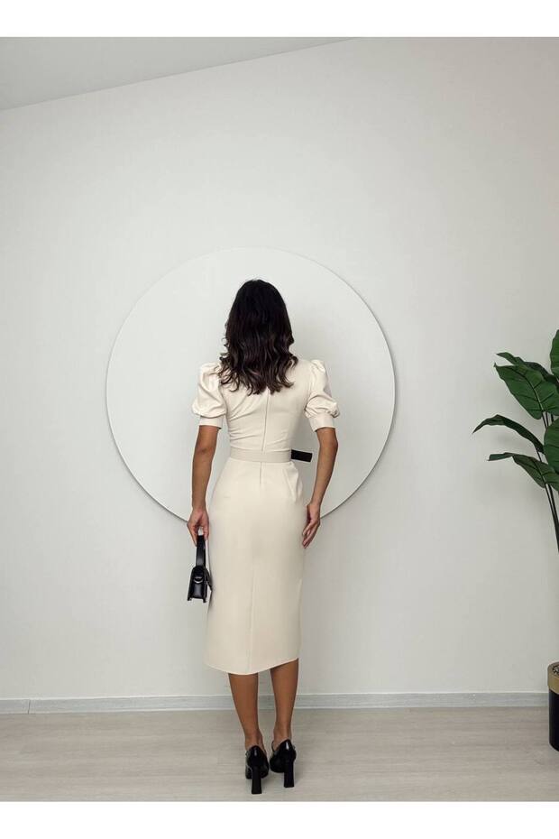 YESİL RENK MİDİ BOY ELBİSE - 3