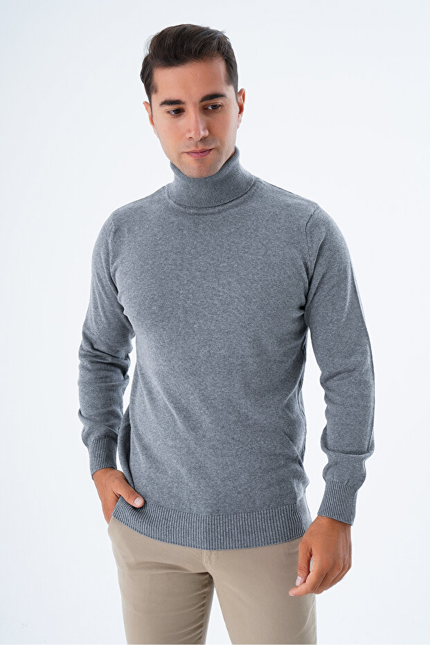 Dark Gray Men's Cotton Turtleneck Sweater