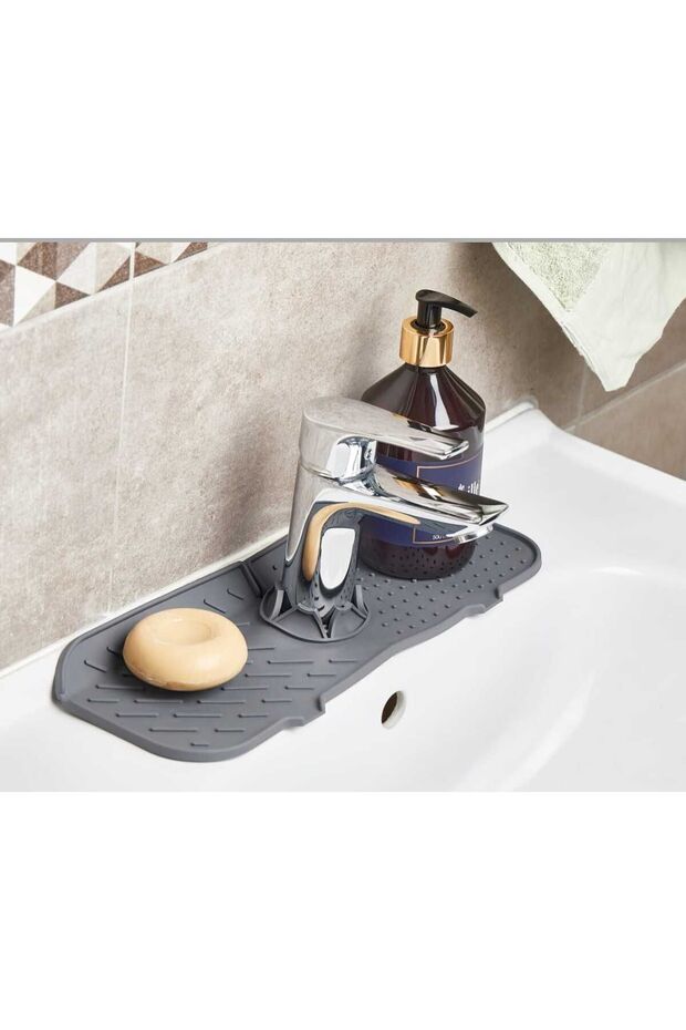 Gray Corrugated Silicone Water Holder Organizer Non-Slip Ablution Sink Faucet Mat Bathroom Kitchen Organizer
