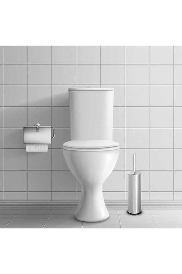 3 Litre Paslanmaz 2'li Banyo Seti Pedallı Çöp Kovası Wc Klozet Tuvalet Fırça Seti Banyo Çöp Kovası - 2