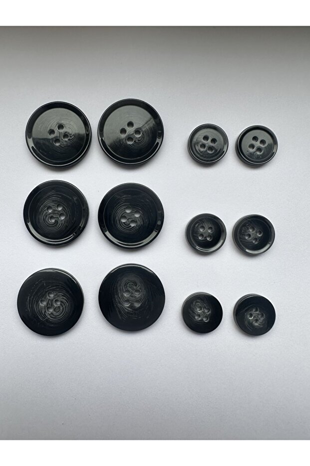 Black on Gray Marble Marble Pattern Design Button Plain Polyester Button - Pack of 12 (6 Large+6 Small) - 2