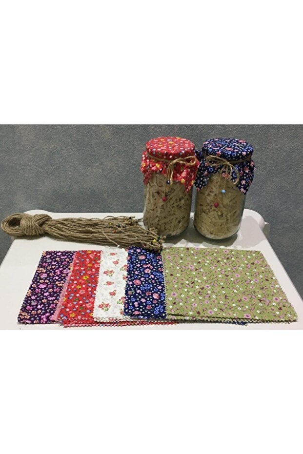 50 Pieces of Mixed Color Jar Lid Fabric (Cover) and Beaded Binding Rope
