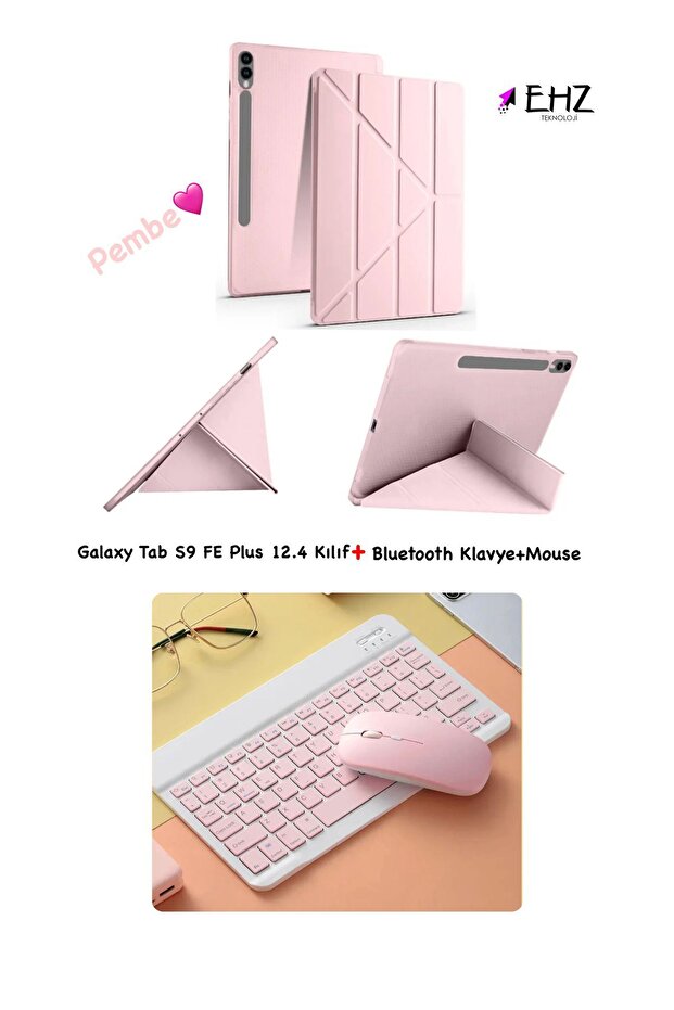 Galaxy Tab S9 FE Plus 12.4 Uyumlu Standlı Tablet Kılıfı + Bluetooth Klavye Mouse Set - 1