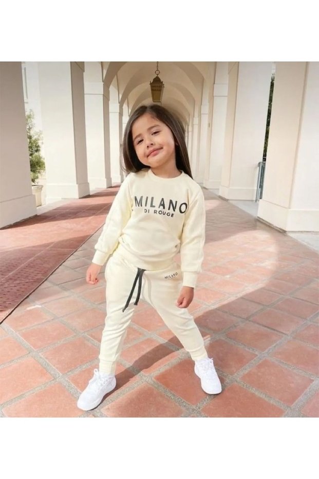 White Printed Children's Tracksuit Set School Kindergarten Sports Tracksuit