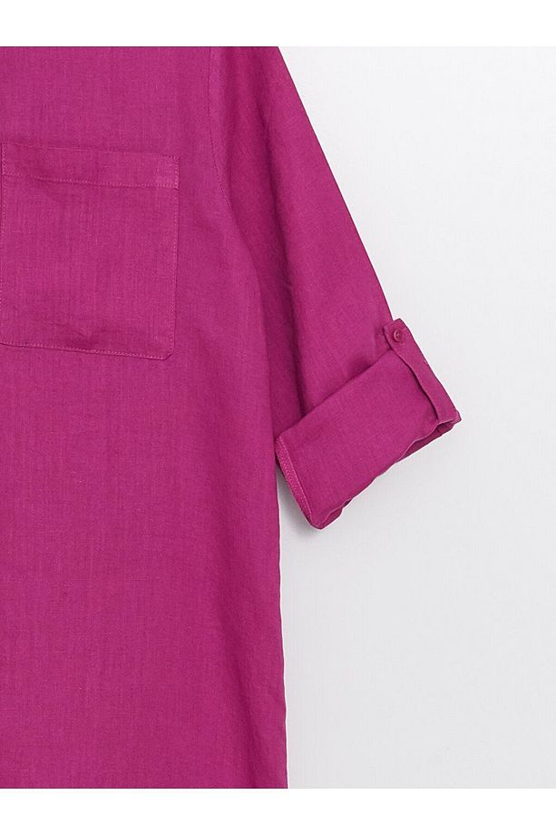 LCW Düz Oversize Keten Kadın Gömlek Tunik - 6