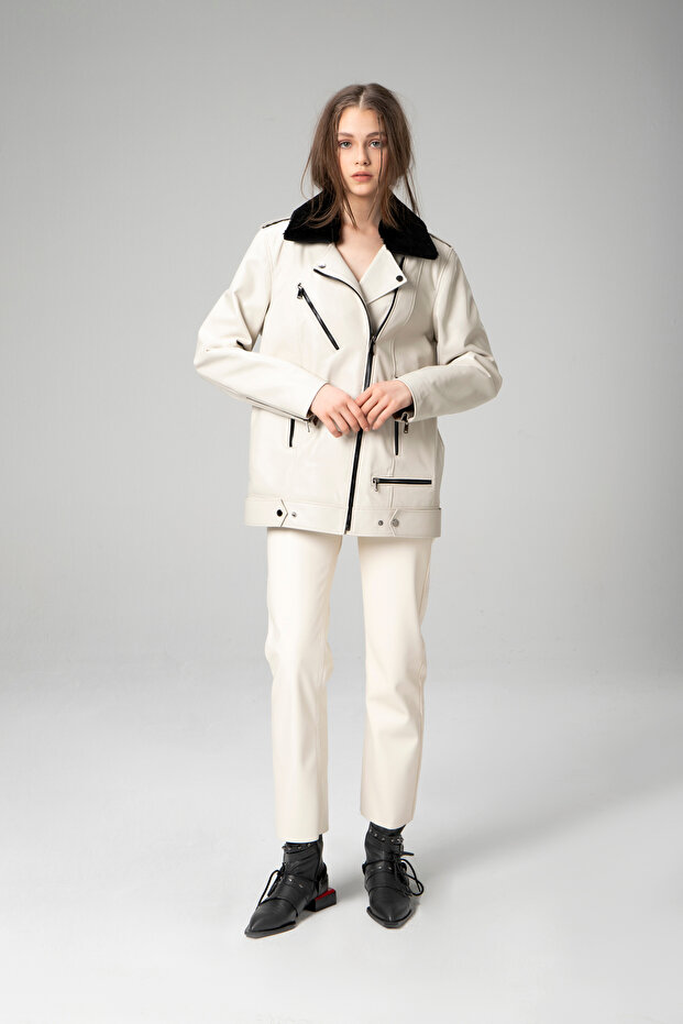 Wm020 Savaki̇ Real Leather Collar Fur Women's Coat