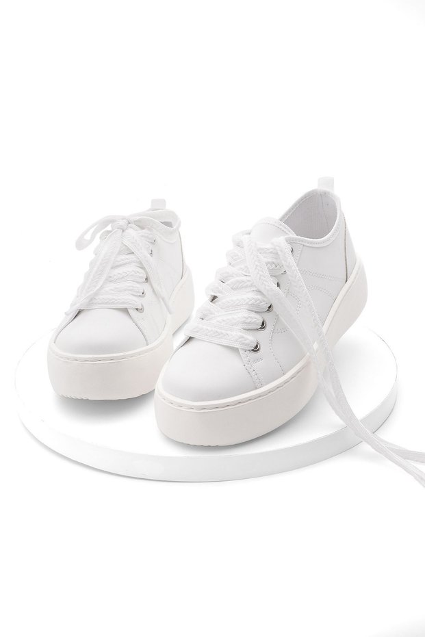 Women's Sneaker High Sole Lace-Up Sports Shoes Nofen White
