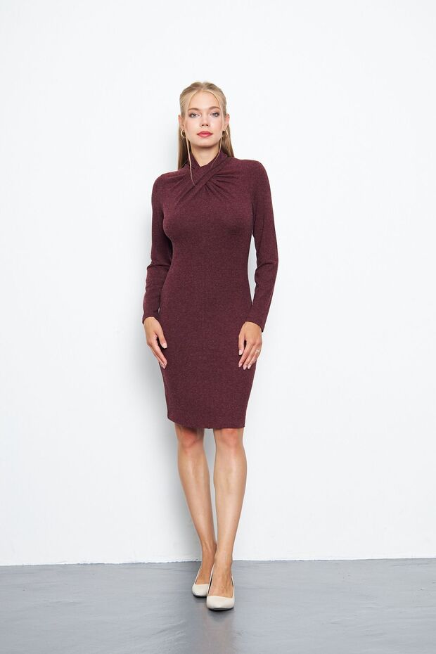 Women's Twisted Collar Long Sleeve Mini Dress