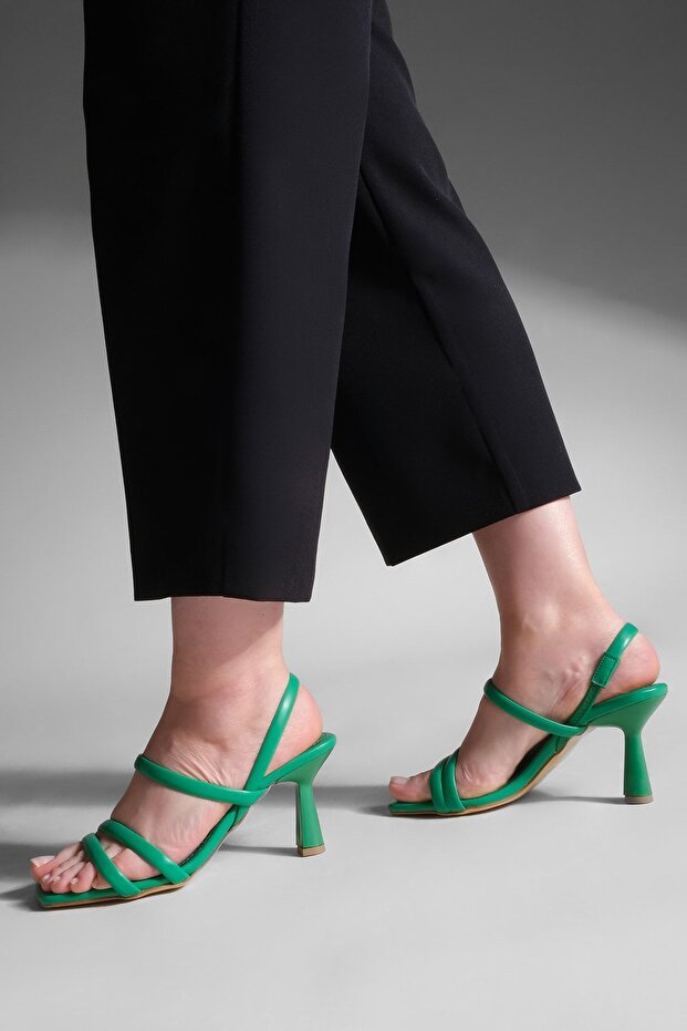 Buty damskie na obcasie Blunt Toe Scarf Sandały na obcasie Lonke Green - 5