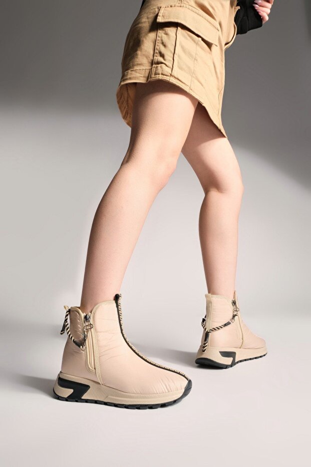 Damen Sportstiefel mit dicker Sohle und Reißverschluss Misra Beige - 4