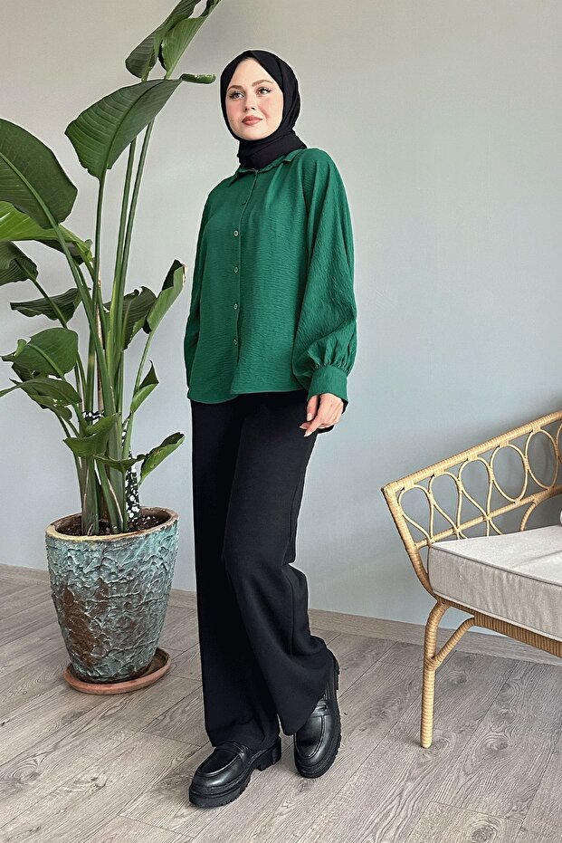 Emerald Green Casual Basic Shirt - 3