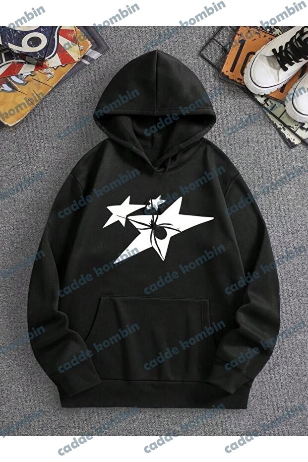 Unisex Spider Star Printed Oversize Hoodie