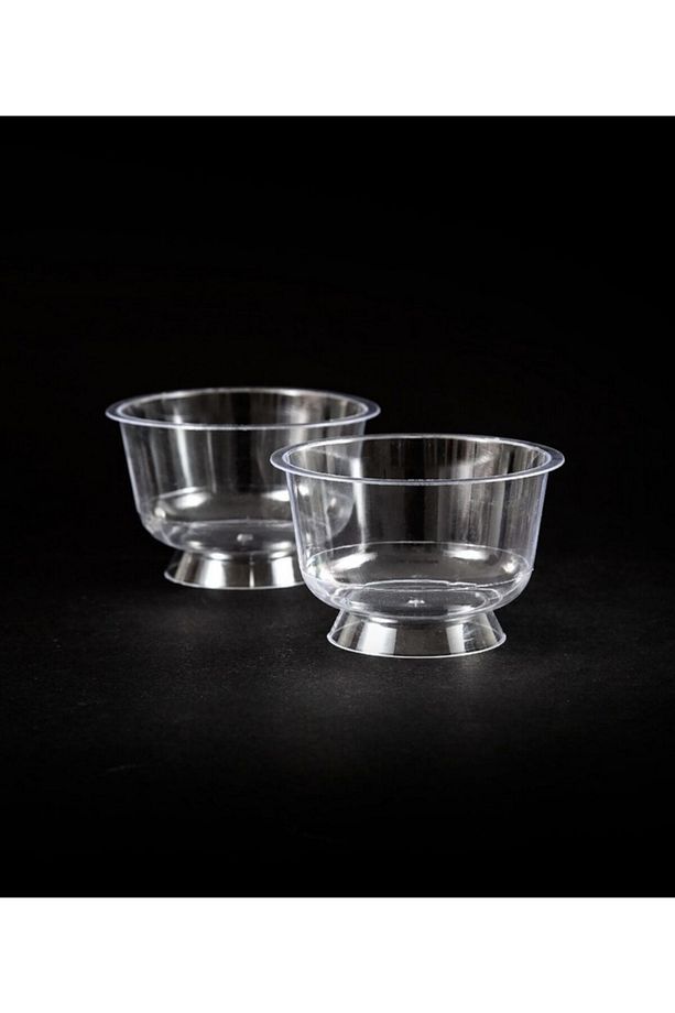 Plastik Kristal Tatlı Kabı Ayaklı 180cc 25 Adet Kullan At Kapaksız Kap - 1
