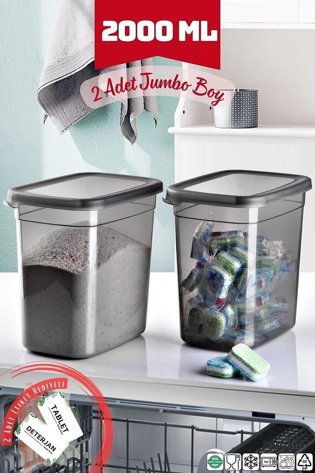 2000 Ml Jumbo Boy Tablet + Deterjan Saklama Kabı 2'li Set Antrasit - 1