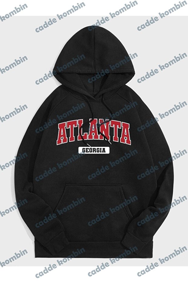 Unisex Black Atalanta Printed Oversize Hoodie