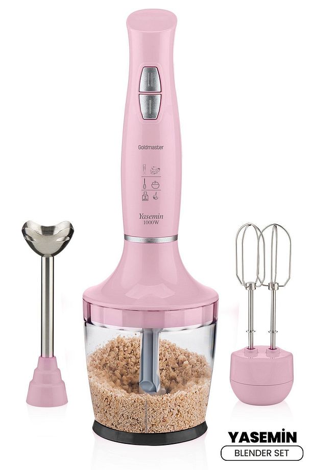 Yasemin 1000 Watt Sessiz Hız Ayarlı 3 In 1 Doğrama Karıştırma Blender Seti Pembe - 2