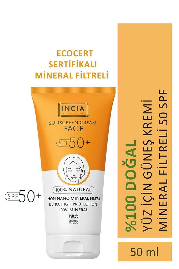 %100 Doğal Yüz Güneş Kremi Leke Karşıtı Mineral Filtreli Yüksek Koruma SPF50 UVA UVB 50 ml - 1