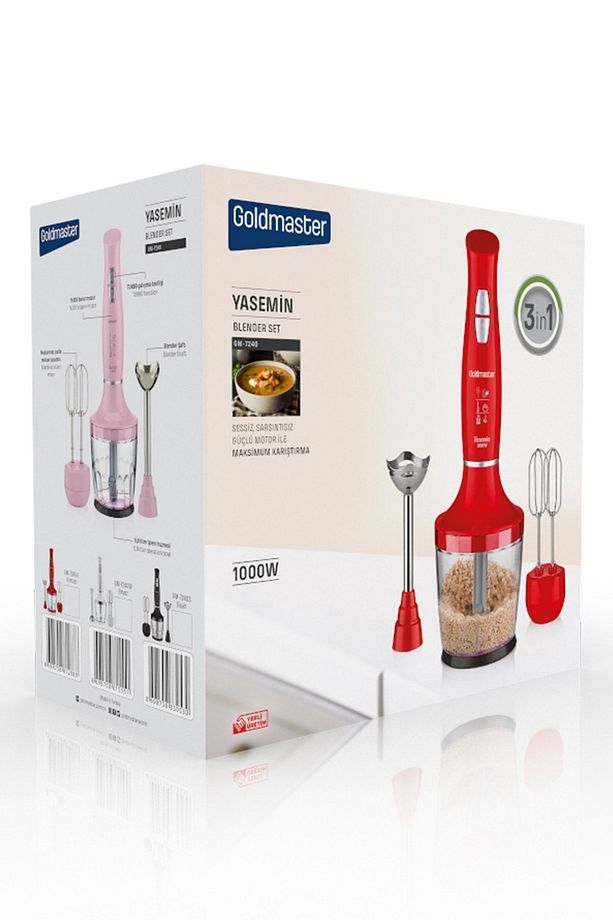Yasemin 1000 Watt Sessiz Hız Ayarlı 3 In 1 Doğrama Karıştırma Blender Seti Pembe - 8