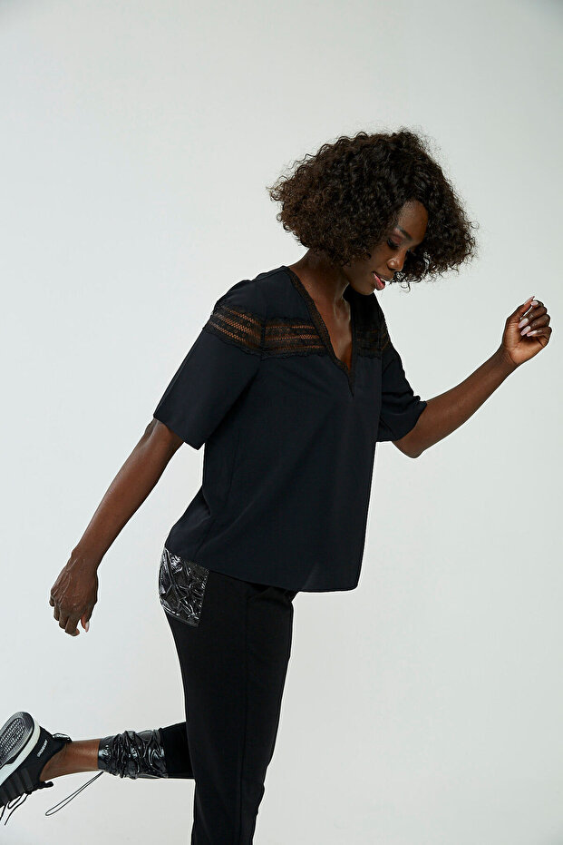 Dantelli Siyah Gömlek - 4