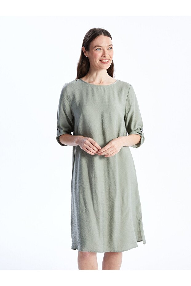 Crew Neck Plain Linen Look Women's Dress