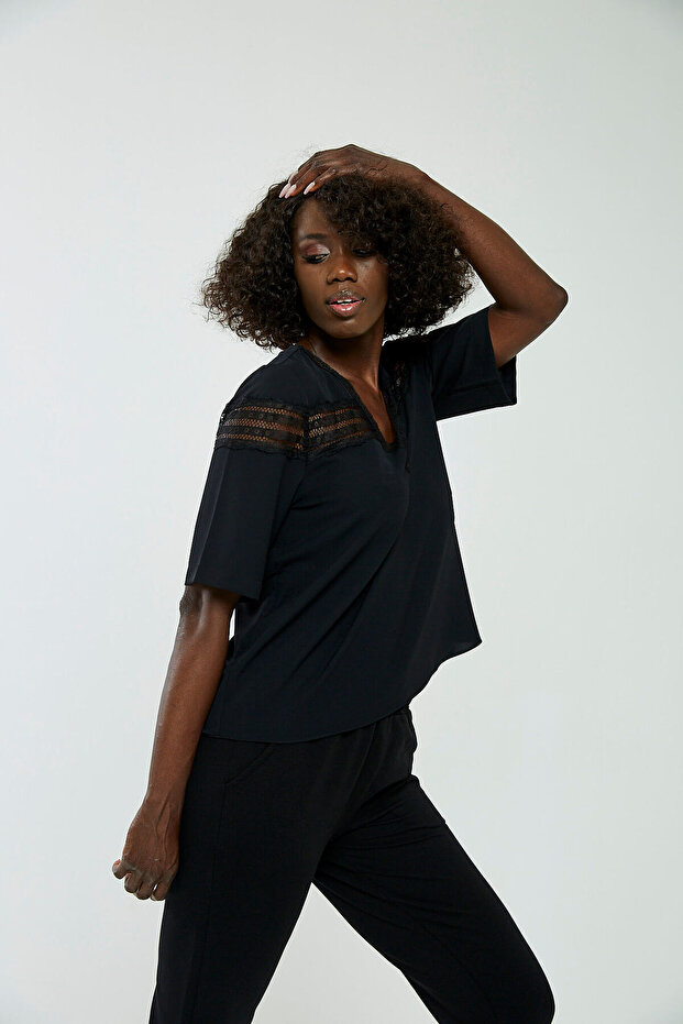 Dantelli Siyah Gömlek - 3