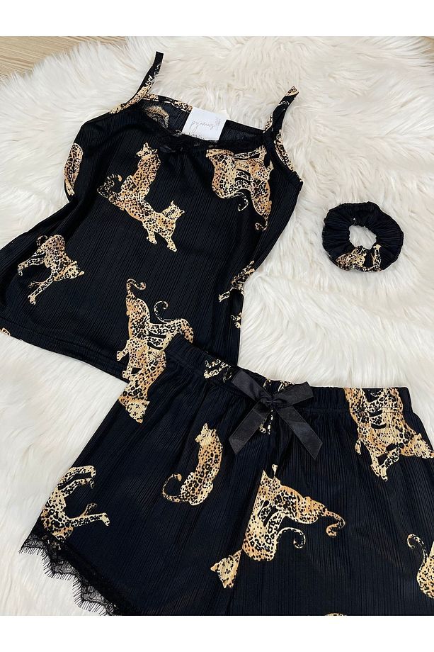 Siyah Kaplan Desenli Şortlu Pegasus Pijama Takımı - 7