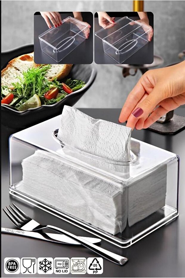 Şeffaf  Peçetelik Masa Üstü Modern Kağıt  Peçete Kutusu Organizer - 5