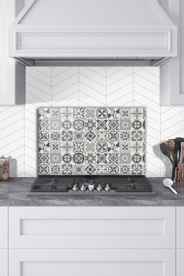 Mosaic Patterned Glass Stove Protector - Tempered and Rhodiated for Kitchen Built-In and Countertop