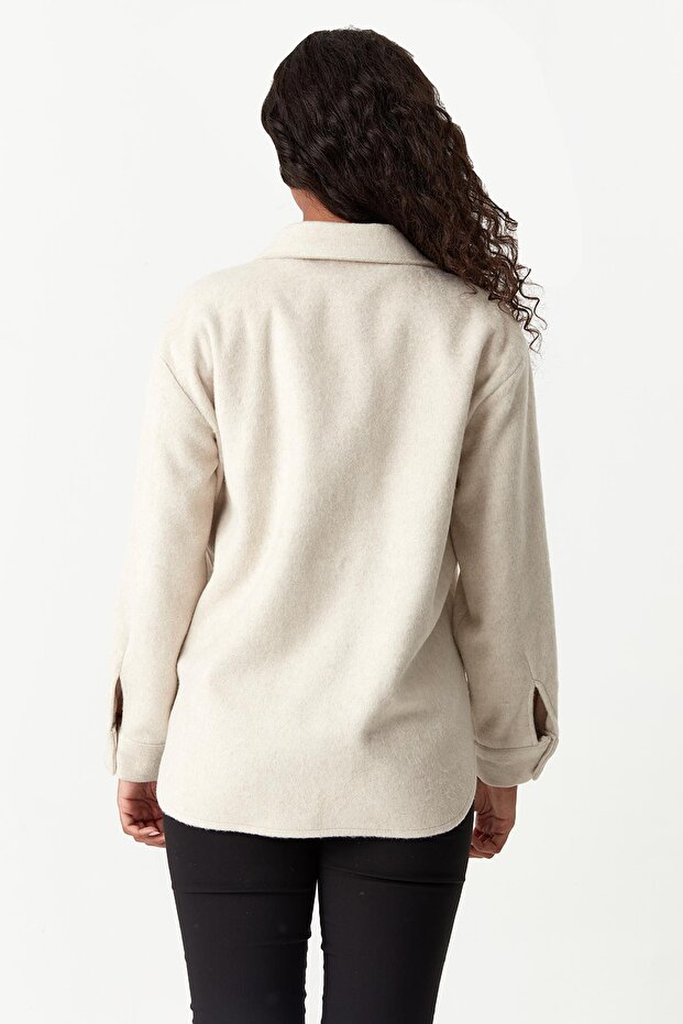 Jachetă de damă crem cu glugă - 2