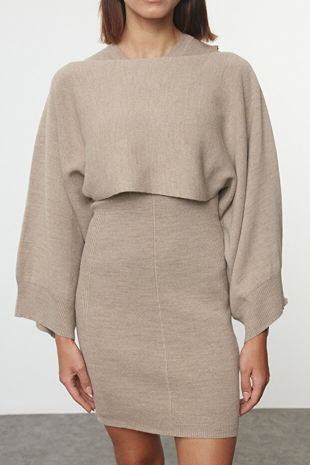 Bej Mini Triko Bolero-Elbise Takım TWOAW25EL00056 - 3
