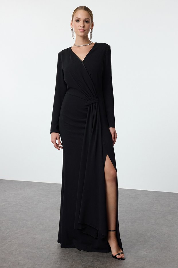 Black Straight Regular Woven Stylish Evening Dress & Homecoming Dress Tpraw25Ae00005