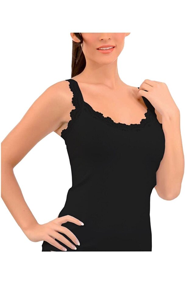 Women's Black Lace Modal Single Jersey Undershirt Pack of 2 1236