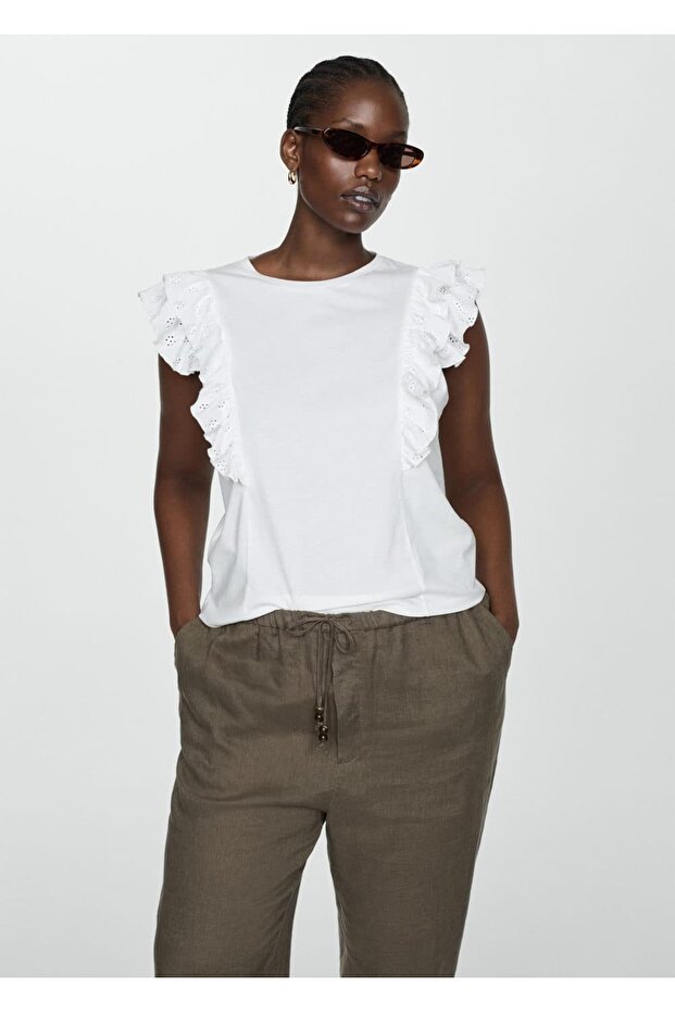 Fırfırlı pamuklu tişört - 7