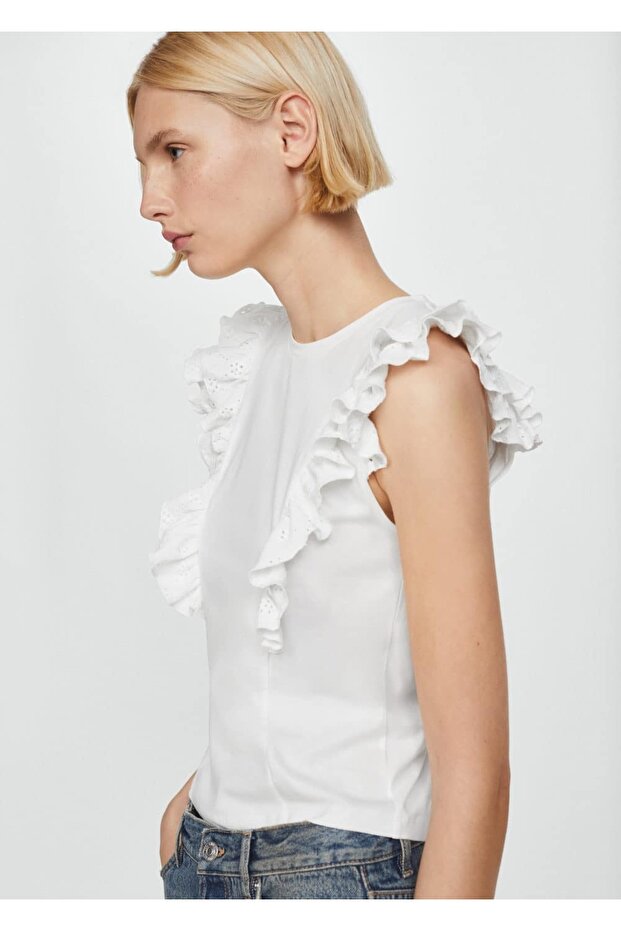 Fırfırlı pamuklu tişört - 6