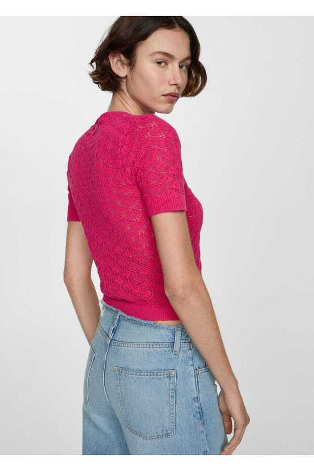 Kurzärmliger perforierter Pullover - 4